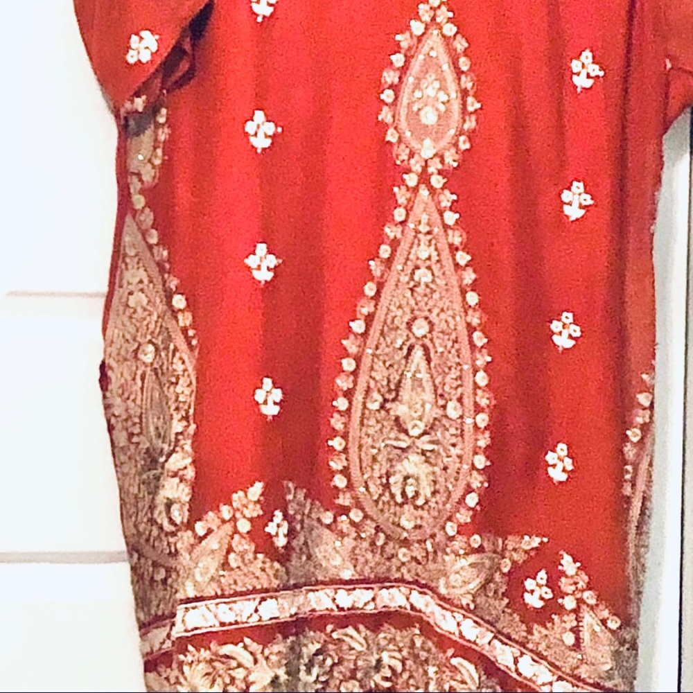 3 Piece Pakistani/Indian Short Sleeves Chiffon Embroidered Kurta Salwar Dupata - Picture 2 of 9